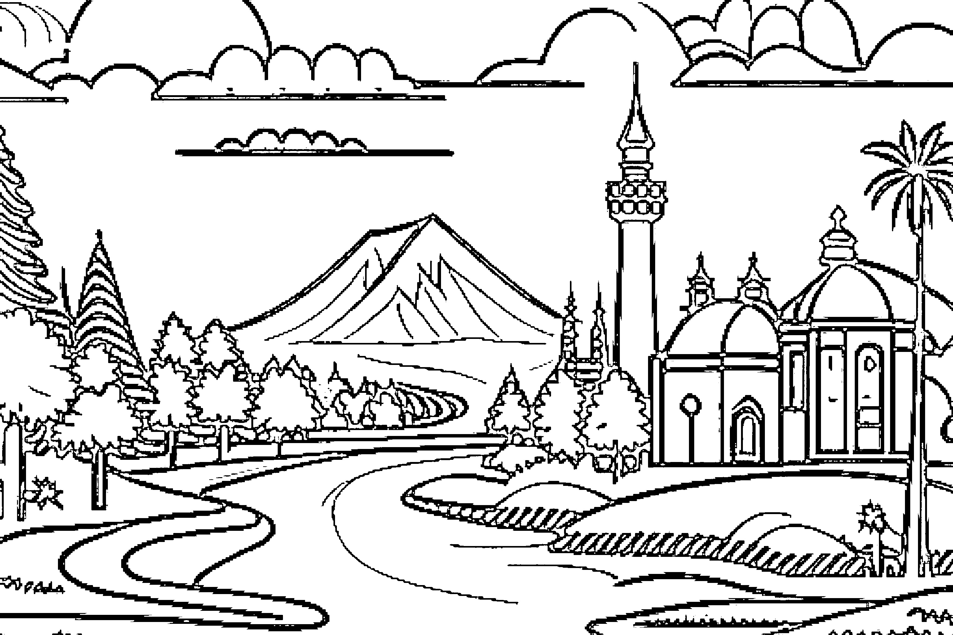 gambar pemandangan alam dan masjid
